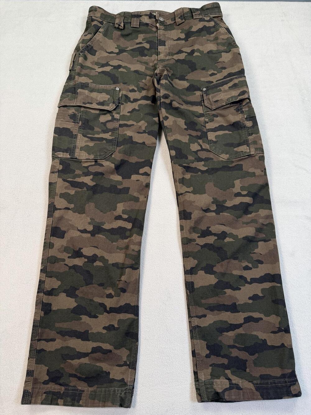 Duluth Trading Co Pants Mens 34x32 Green Camo Flex Fire Hose Cargo Workwear